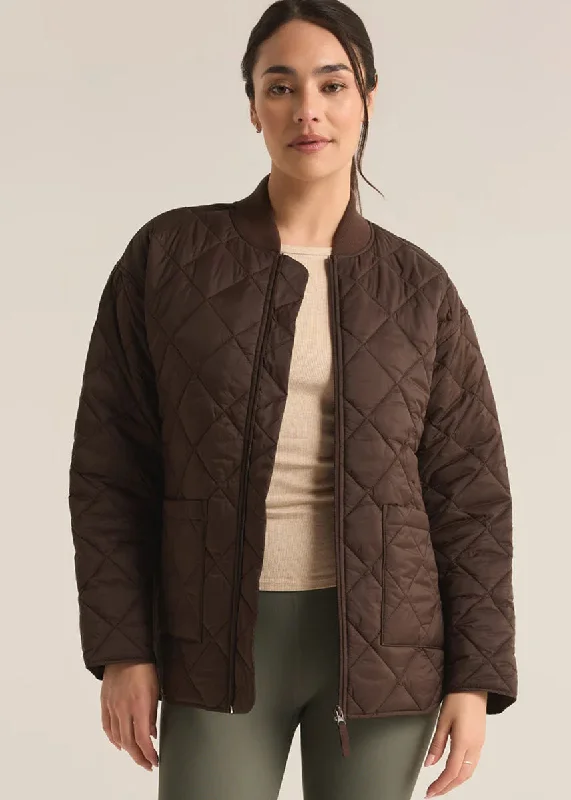 Simple Elegance Sunrise Quilted Bomber Jacket - Coffee Bean