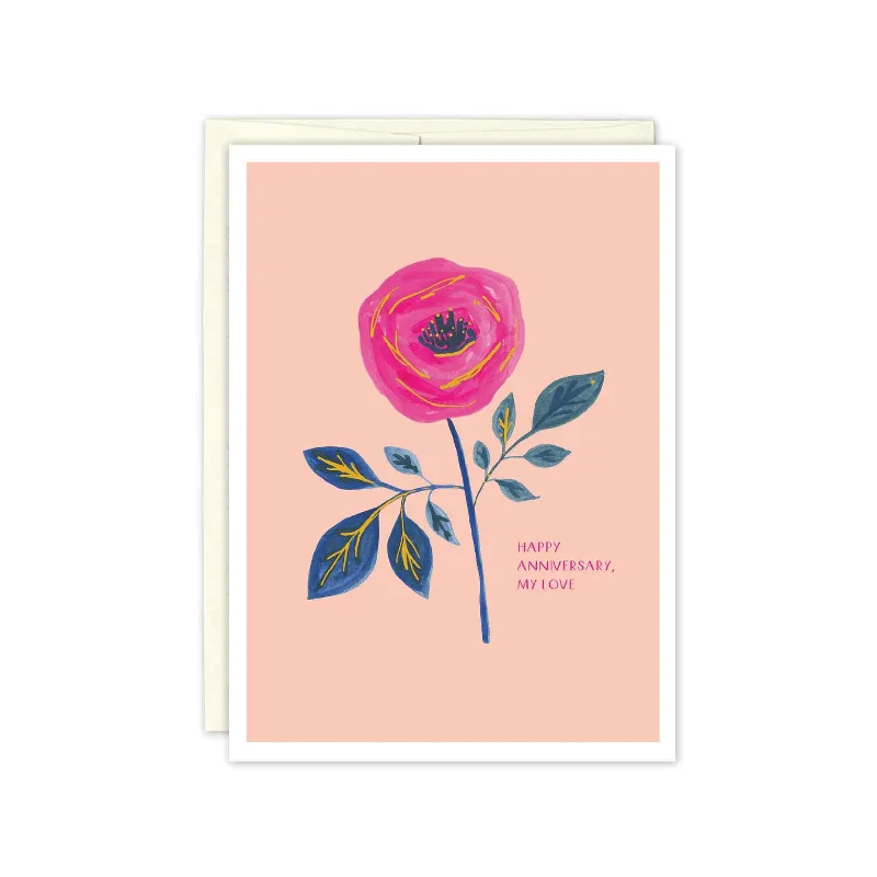 Elegant Style Pink Rose Anniversary Card