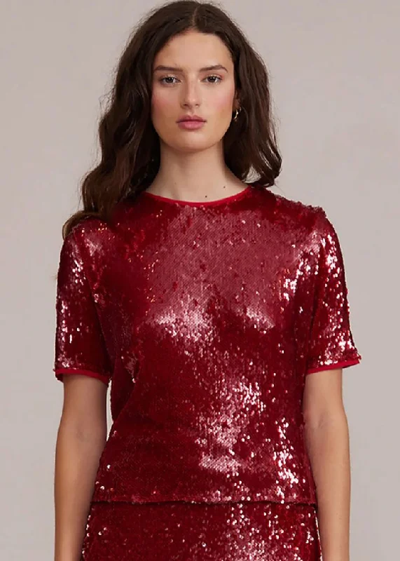 Relaxed Dresses Cherry Sequined Top - Deep Red