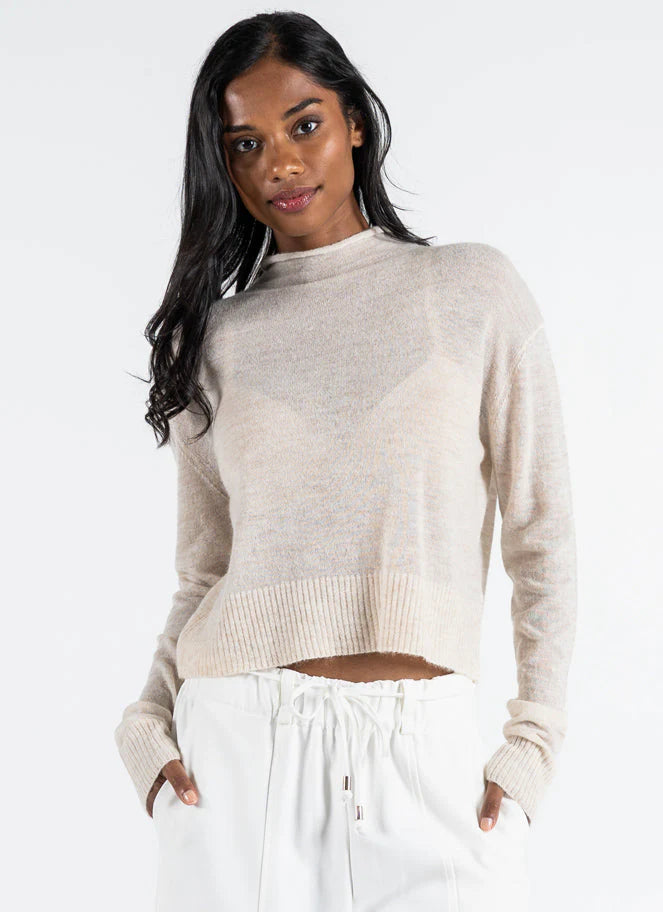 Versatile Wear C'est Moi Sweaters, CET3102 Mock Neck Knit Top, Oatmeal