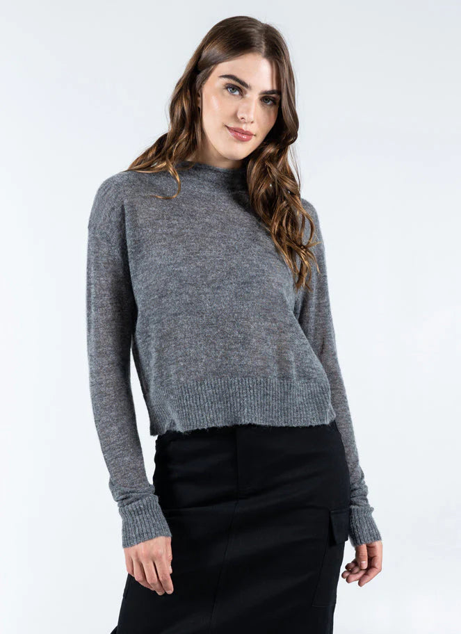 Fashionable Ease C'est Moi Sweaters, CET3102 Mock Neck Knit Top, Charcoal