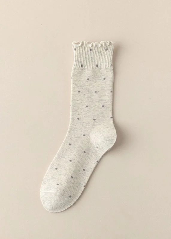 Cozy Chic Polka Dot Ruffle Lace Mid Socks - Grey