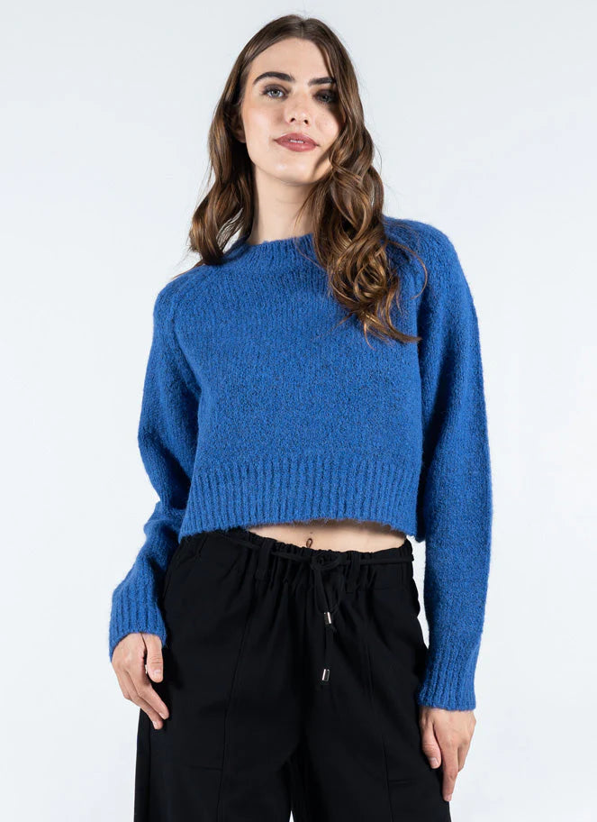 Smart Comfort C'est Moi Sweaters, CESWT4403 Crop Crew Neck Sweater, Cobalt