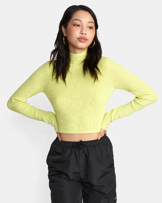 French Style Après Sweater Long Sleeve Crop Top - Lime Yellow