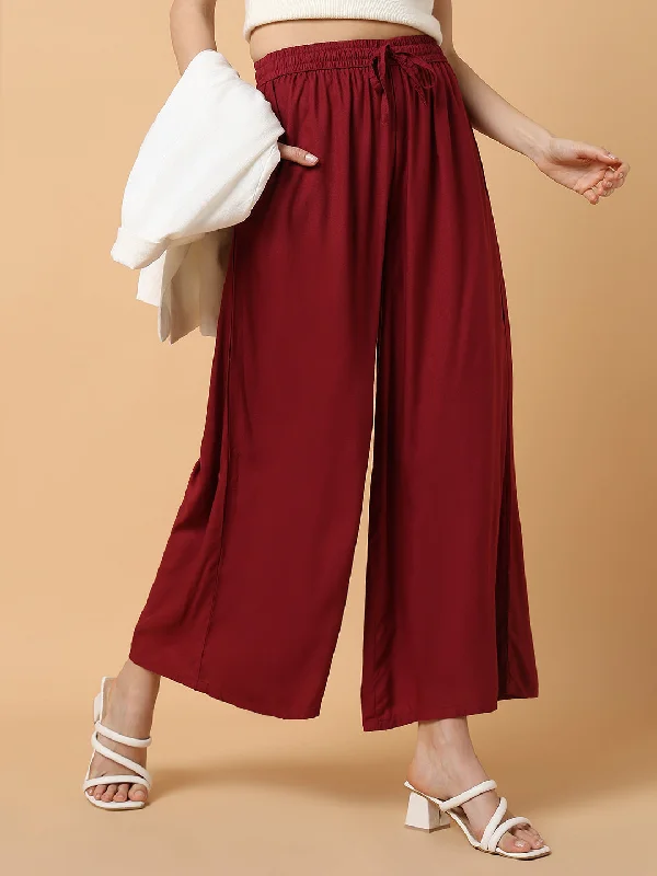 Fashion And Simplicity Women Maroon Solid Trouser