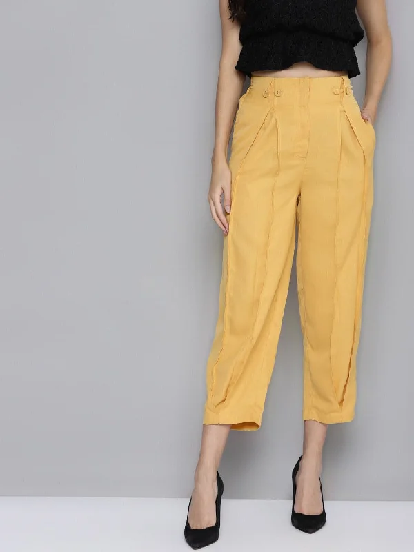 Fashion Must-have Women Yellow Front Pleat Pants